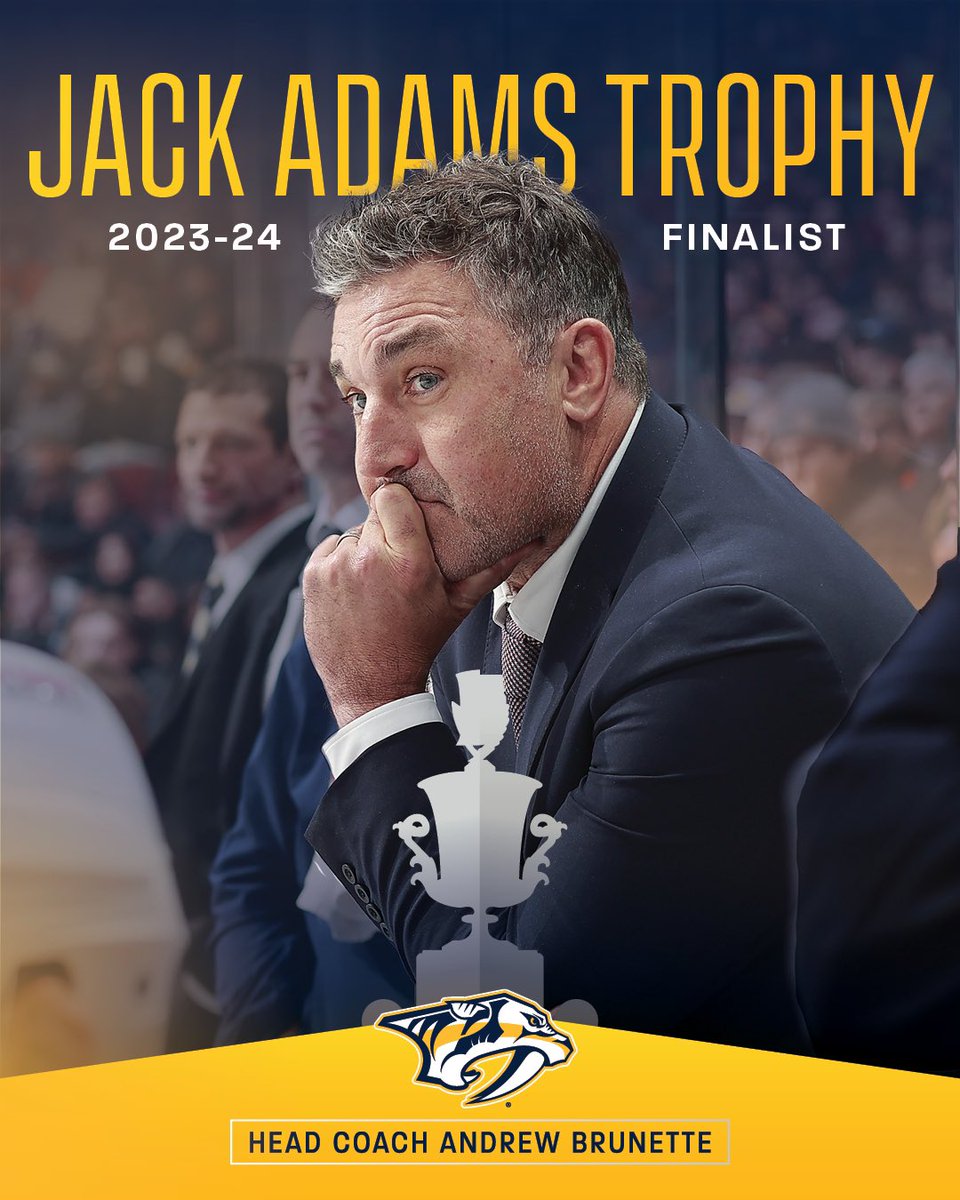 Head Coach Andrew Brunette has been named a finalist for the 2023-24 Jack Adams trophy. Congrats Coach!