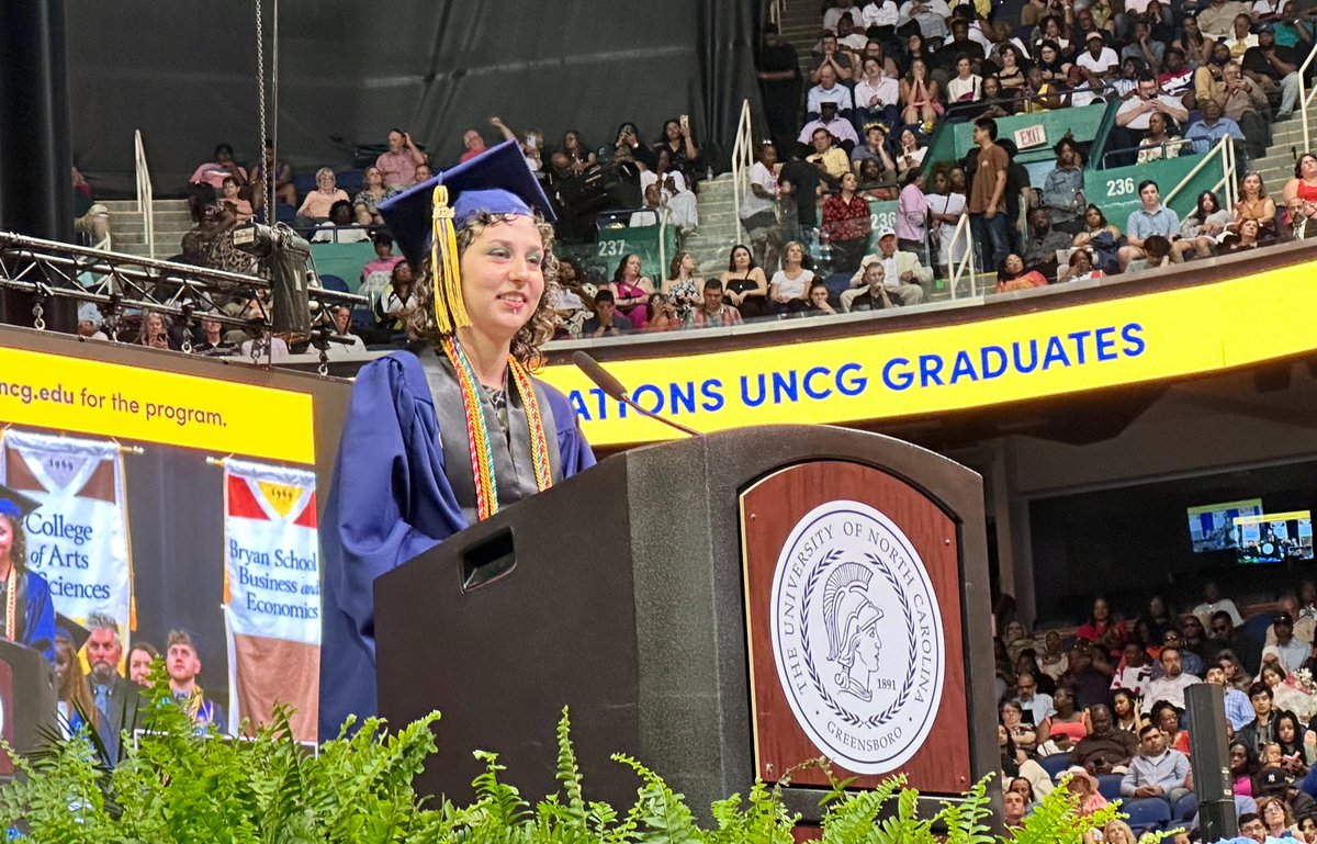 Abby Barley, a @UNCG_CARS student from Charlotte, shares her reflections on the college experience with fellow
 graduates:

'The beauty of college is in the collective. Our connections with one another are influential to our unique paths.'

#UNCGGrad #UNCGWay