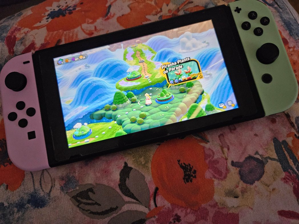 In the sofa playing a #notsponsored 😂 copy of #SuperMarioBrosWonder Because if I clean one more thing today I think I might just trigger my migraines again.