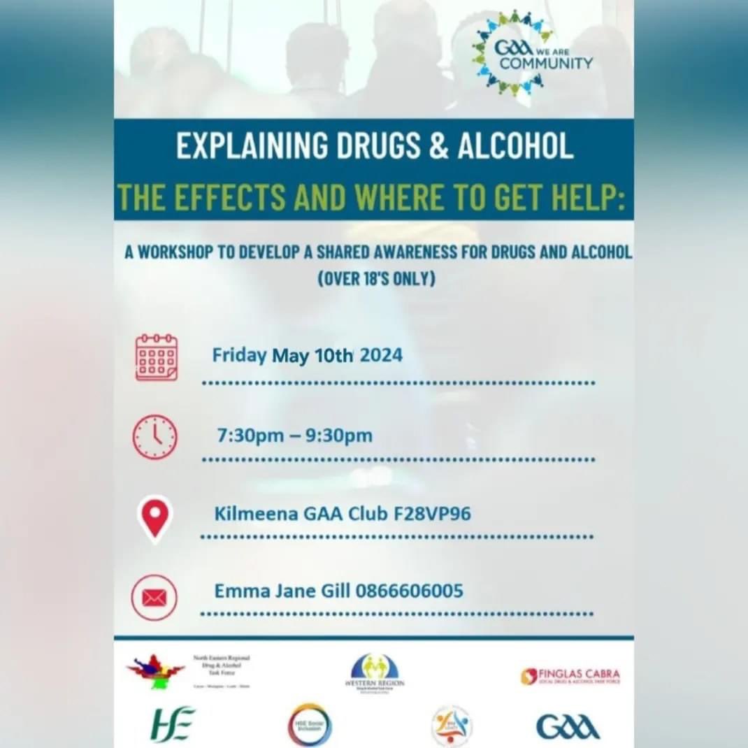 Join us next Friday evening for a drugs & alcohol workshop in the clubhouse from 7.30-9.30pm. This event is organised by our Healthy Club and it is very important to have good attendance. Please spread the word and promote this workshop to ensure a safe and healthy community!