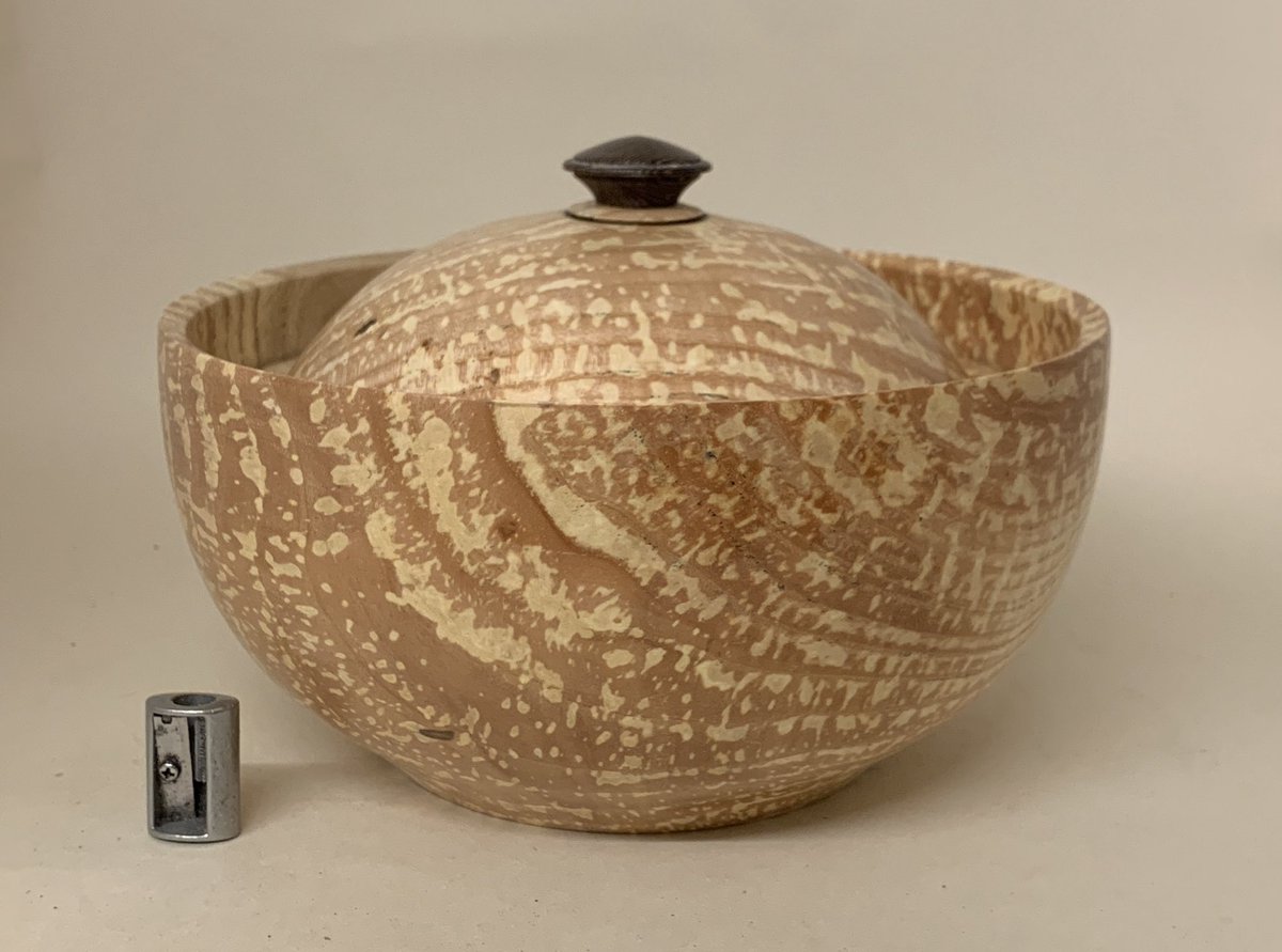 Lidded bowl in spalted ash & wenge 7 5/8” D by 5 1/4” H More pics in threaded tweets