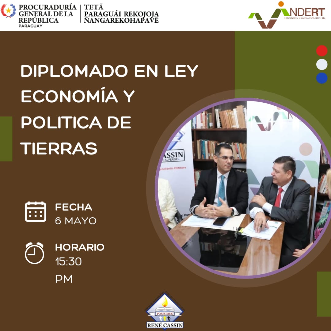 Siguiendo el mandato de las Directrices Voluntarias de la Gobernanza de la Tierra DVGT (Art. 6), el próximo lunes lanzamos la 2da Promoción del Diplomado.
<a href="/PGRParaguay/">PGRParaguay</a> <a href="/IndertPy/">INDERT Paraguay</a> <a href="/FAOParaguay/">FAO en Paraguay</a> <a href="/IvanFLeonFAO/">Iván Felipe León Ayala</a> <a href="/marcogonzam/">Marco González</a>