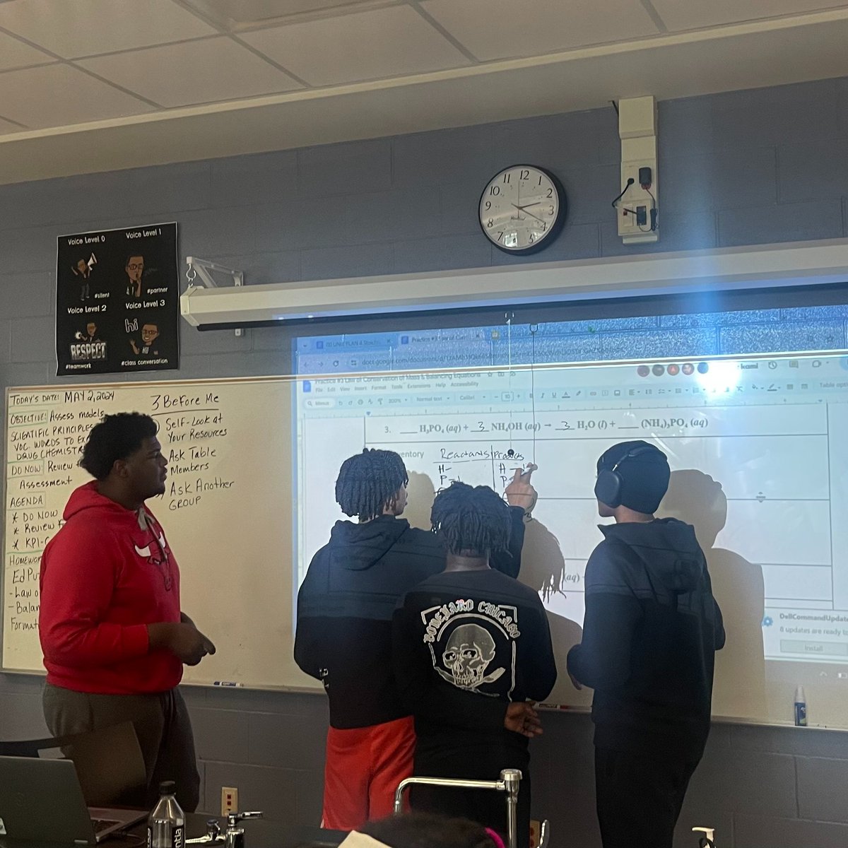 Students in Honors Chemistry work together to balance chemical equations. Thanks to @ninahike06 & our science team for working together to nurture our potential #futurescientists. @cpsSTEM