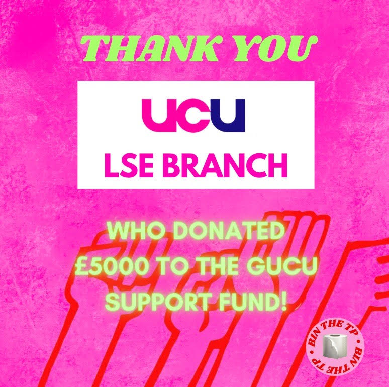 Huge thanks to @LSE_UCU for your generosity. We're building a fighting fund to support members deducted 50% pay for undertaking the MAB. #binthetp You can also help us fight 130+ redundancies by donating here: goldsmithsucu.org/support-fund/