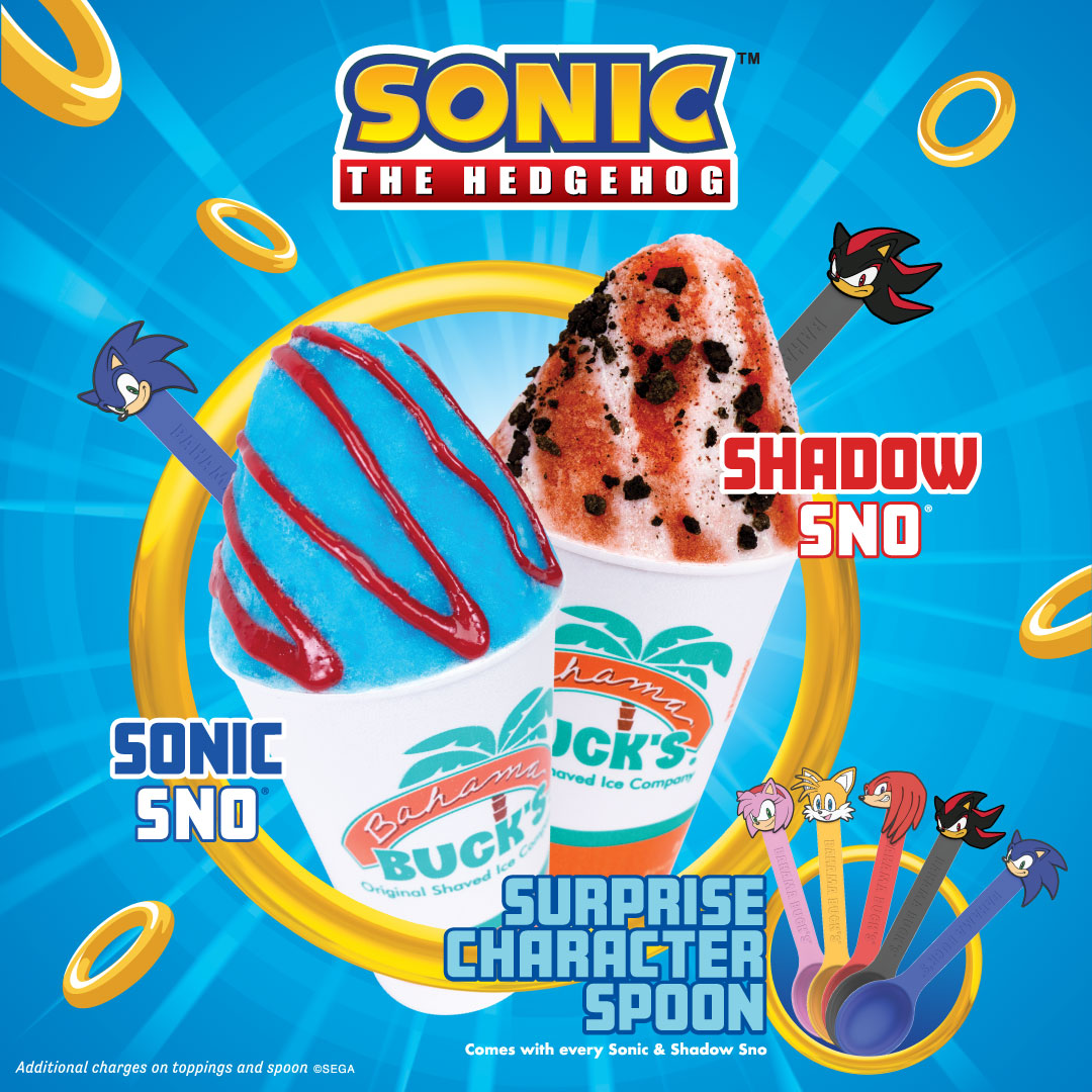 Our NEW Sonic and Shadow Sno® are here! With every Sonic and Shadow Sno, you get a Surprise Character Spoon!