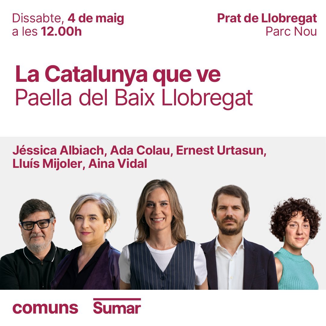 Demà no et pots perdre això que hem organitzat a #ElPrat! ☺️🥘 T'hi esperem amb @jessicaalbiach, @AdaColau, @ErnestUrtasun i @Mijoler.