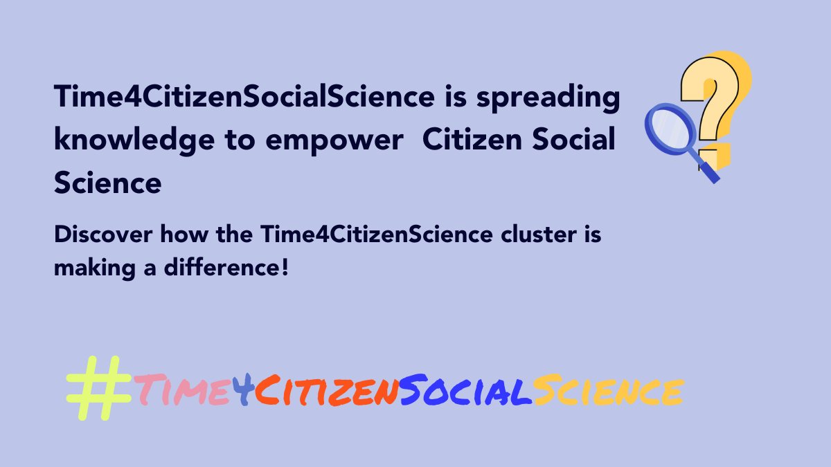 Time4CitizenSocialScience empowers Citizen Social Science for:
    • Democratized research
    • Accessible science
    • Societal change
Click here to find out more: rb.gy/daeqgg
#Time4CitizenSocialScience 
<a href="/EuCitSci/">European Citizen Science Association</a> <a href="/REA_research/">European Research Executive Agency</a>