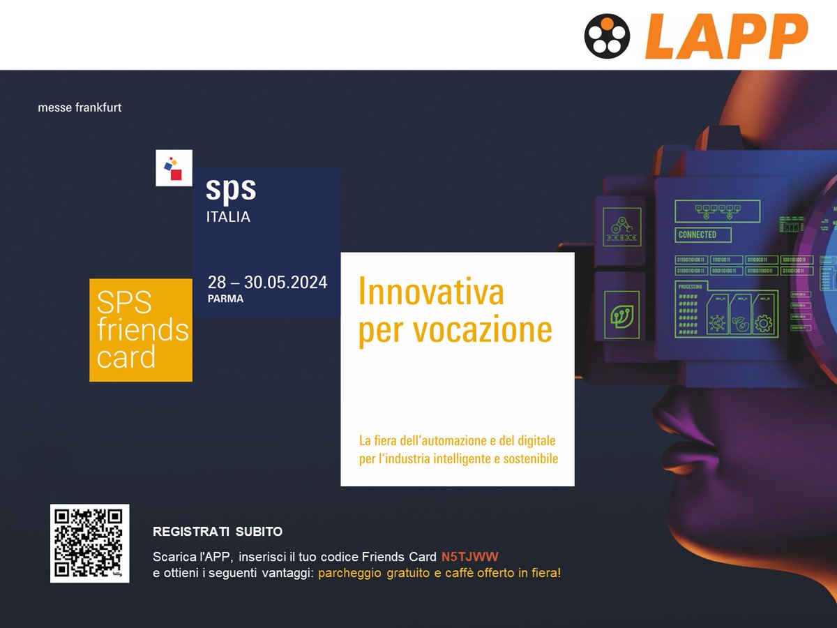 Torna l'appuntamento con #SPSItalia, la fiera dell'automazione e del digitale per l’industria intelligente e sostenibile.
Da 28 al 30 Maggio 2023 presso Fiere di Parma.

Noi di #LAPP saremo presenti, ti aspettiamo al Padiglione 5 Stand C014: ow.ly/TBLt50Rvx0c