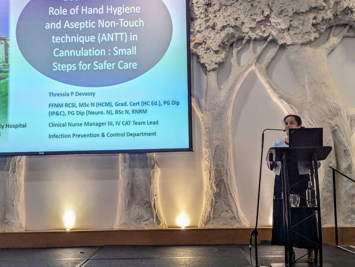 Last speaker of the day, CNM3 IPC Thressia Devassey. Importance of hand hygiene & aseptic technique. Well done. #IPCI2024 @ThressiaD @JerryJincy @BronaFletcher