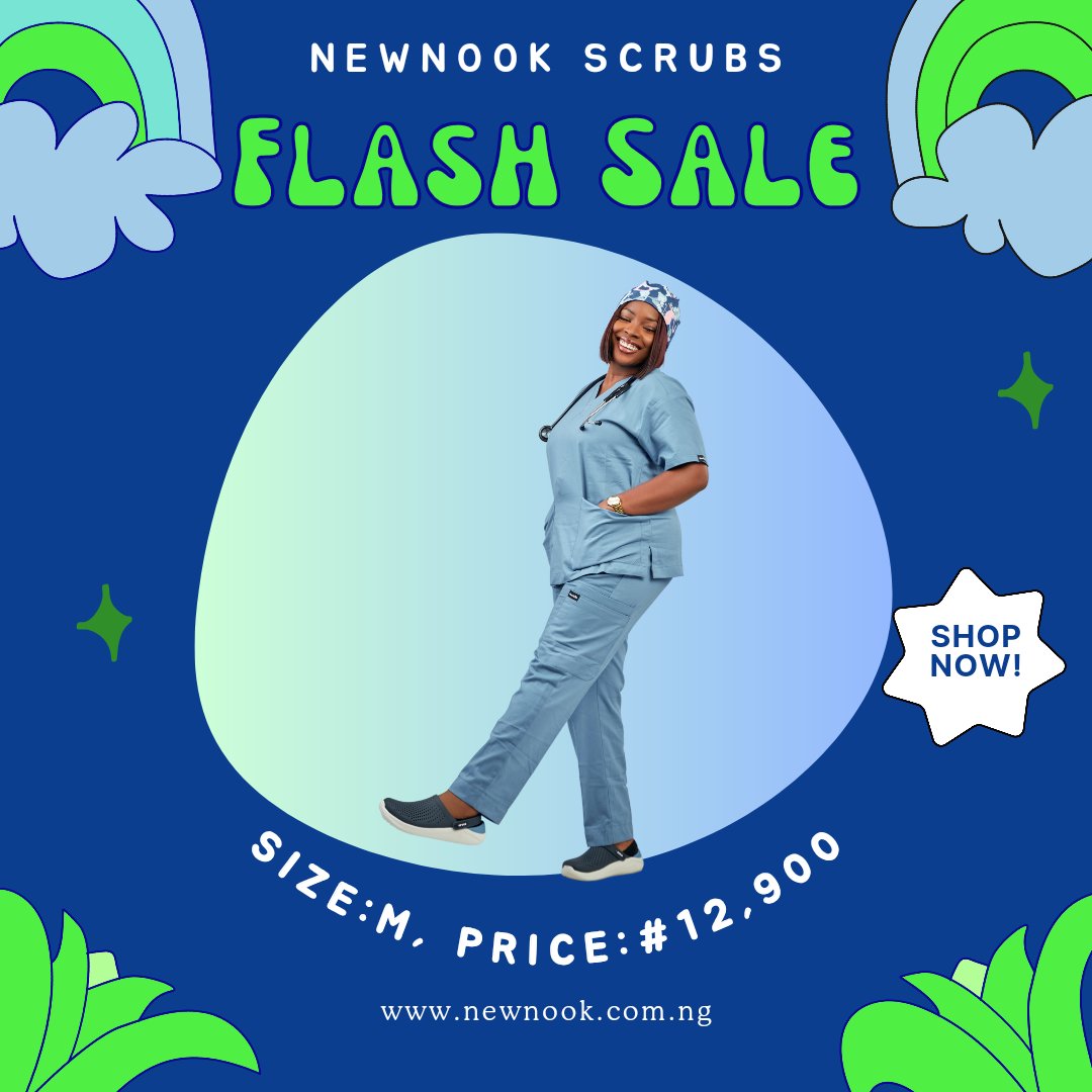 Make a statement with our ceil blue scrubs! 
Our size medium is available at a special flash sale price of ₦12,900.

Don't wait – dive into savings and refresh your wardrobe today! ✨✨👩‍⚕️

 #FlashSale #MakeAStatement #SizeLarge
