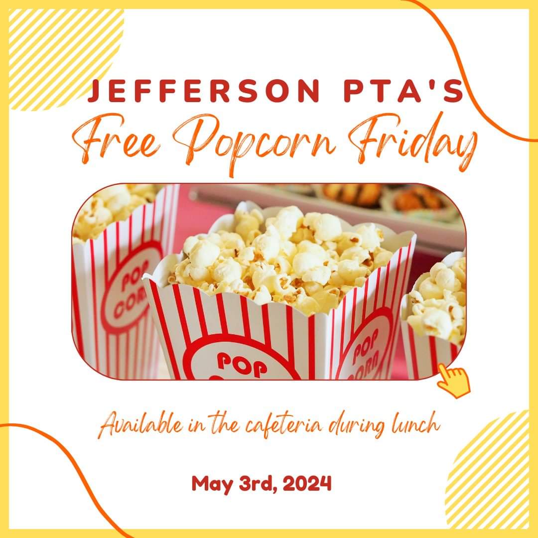 Today is Free Popcorn Friday; enjoy Chargers!

#gochargers #community #togetherwearestronger #jeffersonpta

@EPS_JeffersonES @everettschools @EPS_Region2 @DrIanBSaltzman
@EverettPTSA