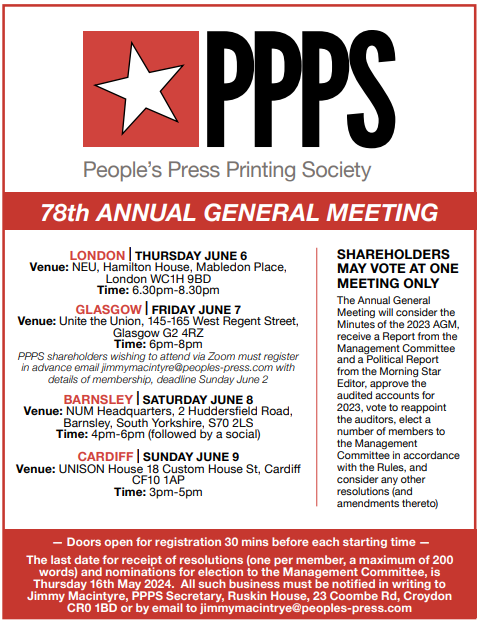 The People's Press Printing Society 78th Annual General Meeting will take place during June 2024: