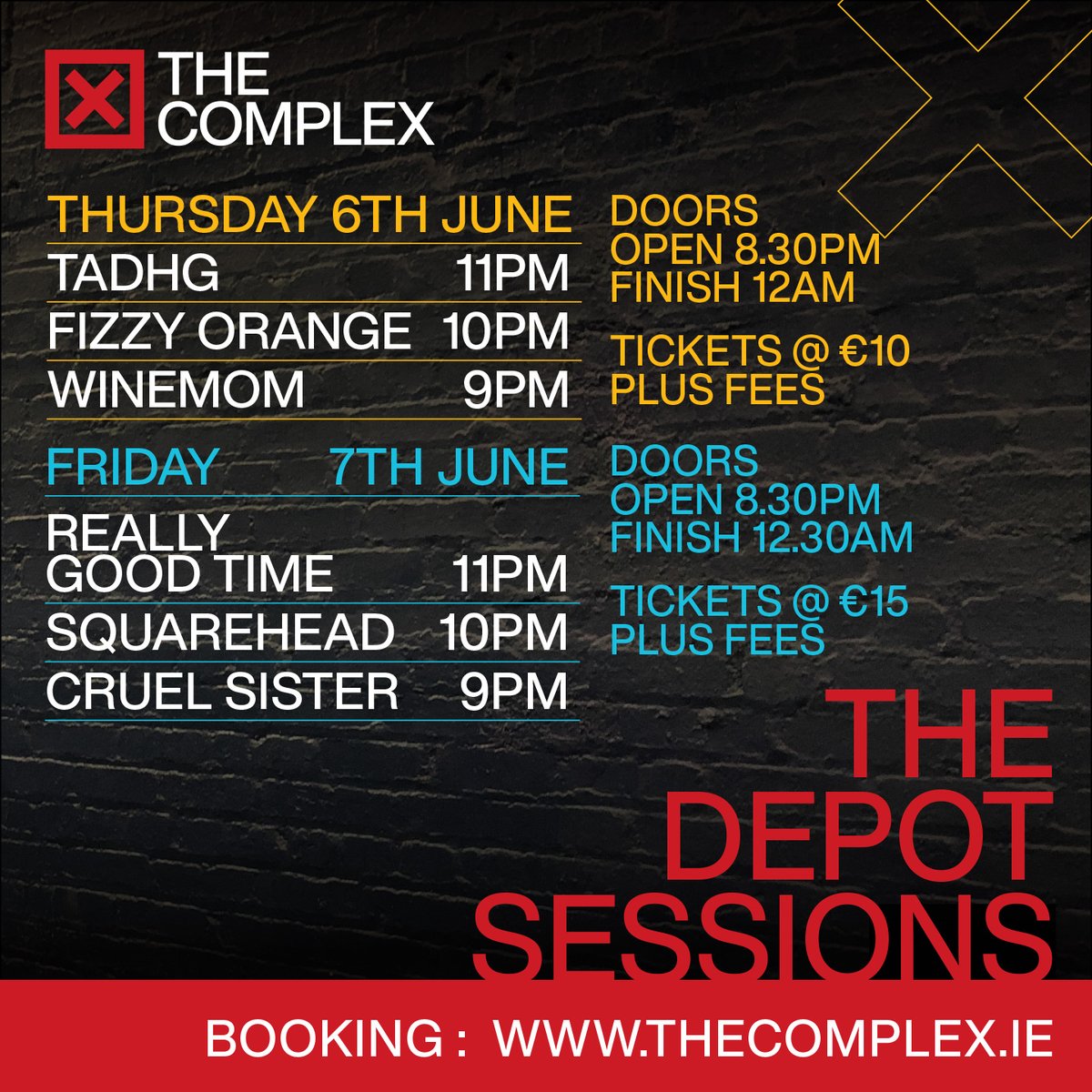 Book your tickets now for The Depot Sessions! 🎸 The Depot Sessions are the first music events in The Complex that feature a lineup curated entirely by The Complex Team. Tickets from €10 thecomplex.ie/event/the-depo…