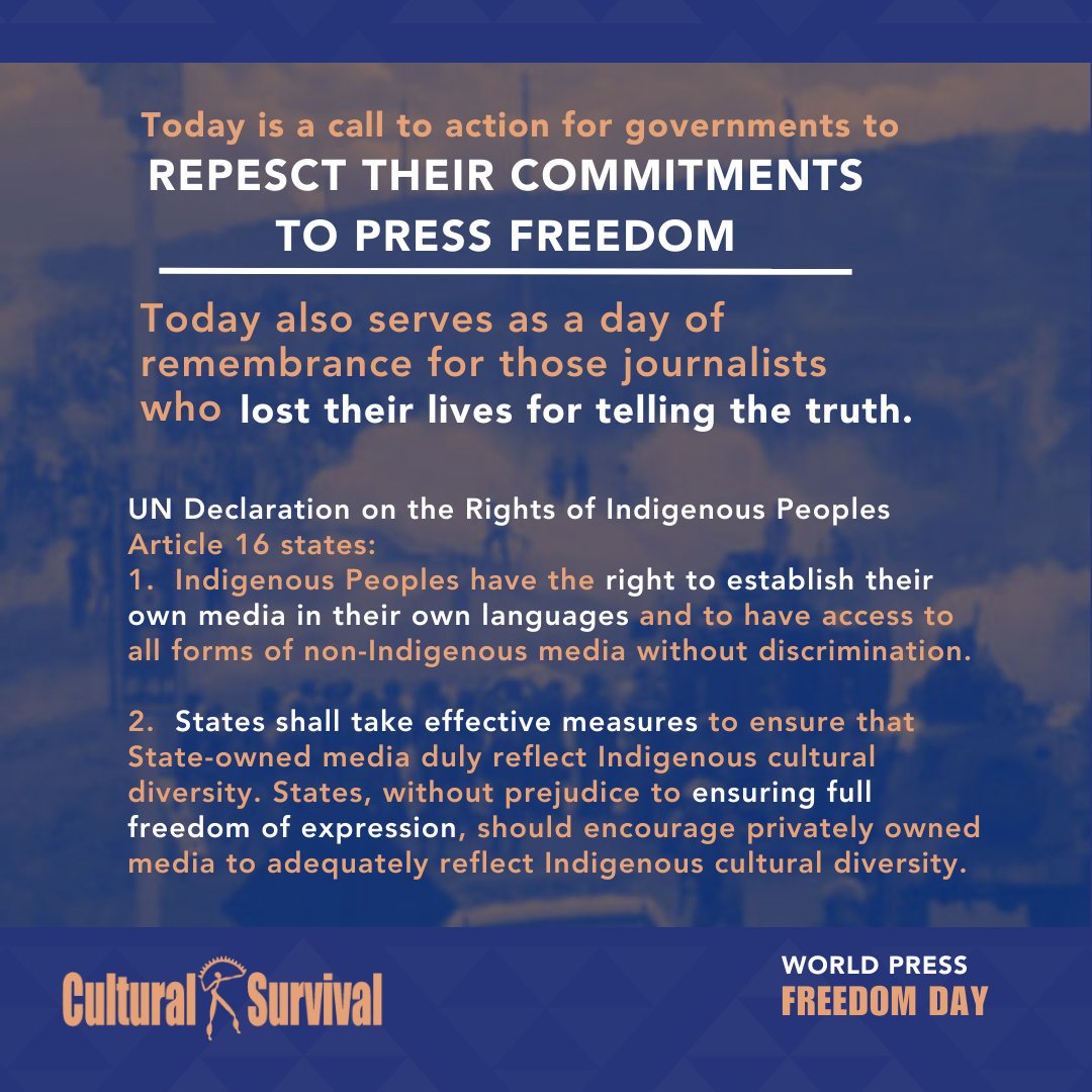 On #WorldPressFreedomDay we call on State governments to respect, protect, and fulfill the rights of #IndigenousPeoples to #Indigenousmedia and #freedomofexpression.
