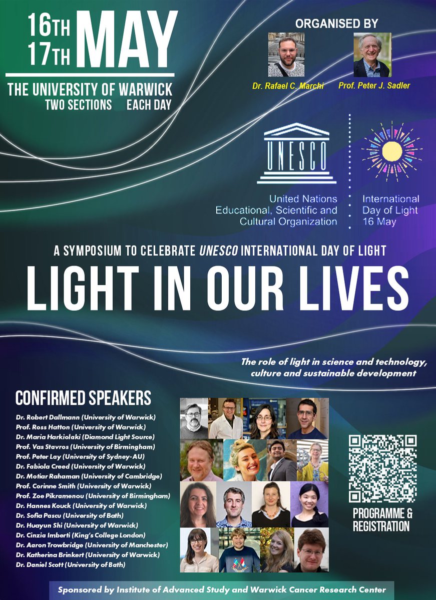 Great to be part in the 'Light in our lives' Symposium @warwickchem as part of Celebration of UNESCO #InternationalDayofLight @SadlerGroup Registration is open and free! warwick.ac.uk/fac/sci/chemis…