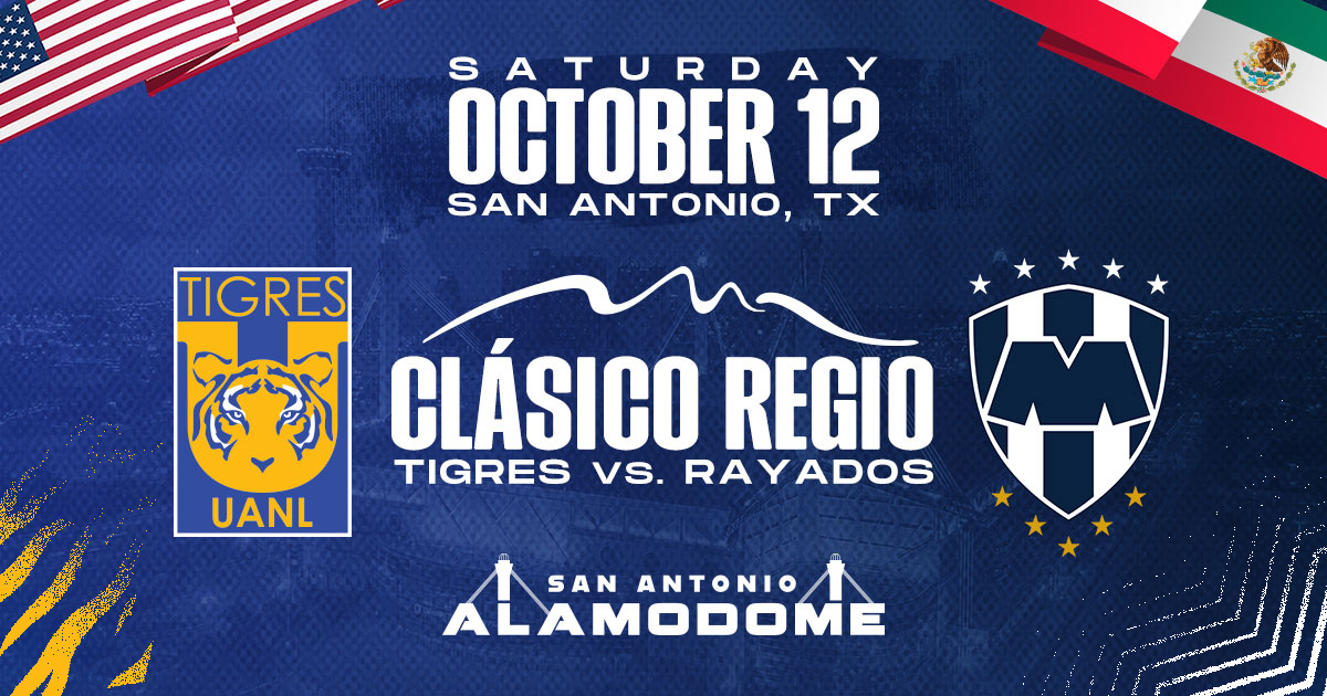 🚨 On Sale Now! 🚨 ⚽️ CLASICO REGIO @TigresOficial 🆚 @rayados 📆 Oct. 12, 2024 ℹ️ alamodome.com 🎟 bit.ly/3WqYElH Alamodome Box Office (M-F, 10AM-4PM) #clasicoregio #sanantonio #rayados #tigres