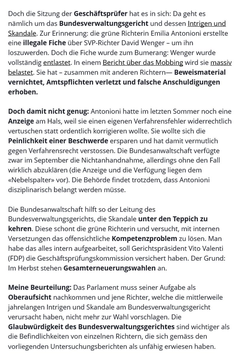 Ich bin gespannt auf den GPK-Bericht zu den «Intrigen und Skandale» am #Bundesverwaltungsgericht #BVGer, der gemäss #BundeshausBriefing von @feusl @nebelspalter kommende Woche erscheinen soll. mailchi.mp/nebelspalter/b…