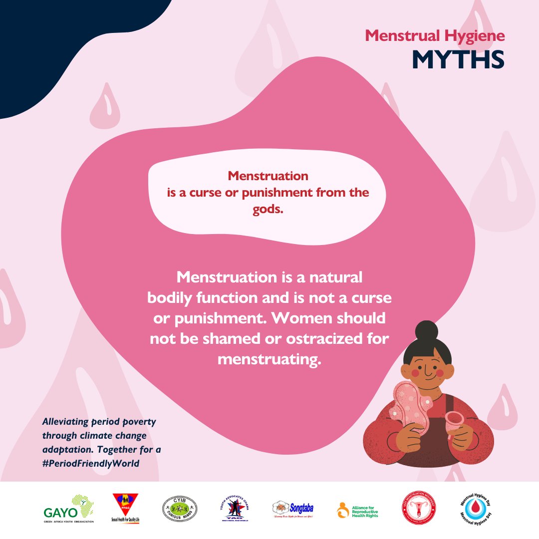 Menstruation is a natural phenomenon women go through each month, it's not a curse nor punishment from the gods! Together let's debunk the myths surrounding menstruation. #PeriodFriendlyWorld #MHD2024 #CMGhana