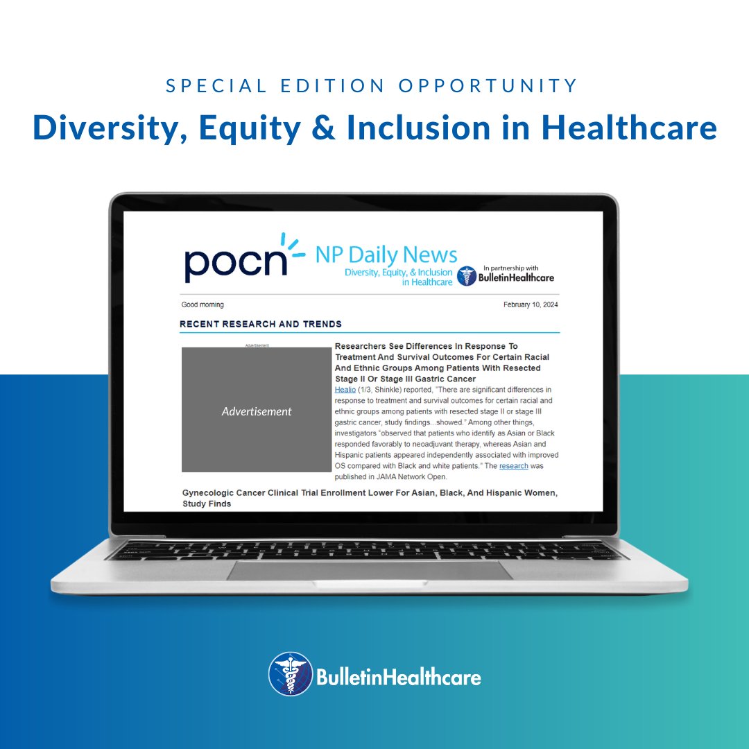 Last year, we introduced our newest special edition: DEI in Healthcare! 
 
DEI editions feature key articles on DEI news, provide 100% SOV, and more.
 
Learn more:
bulletinhealthcare.com/contact/

#BulletinHealthcare #DEI #HealthcareMarketing