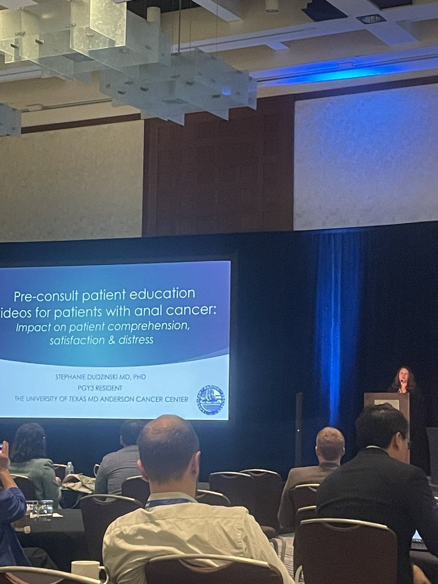 Great talk by <a href="/StephDudzinski/">Stephanie Dudzinski MD, PhD</a> demonstrating excellent patient satisfaction with educational videos for patients undergoing chemoradiation for anal cancer, which can help patients better understand what to expect from treatment! <a href="/MDAndersonNews/">MD Anderson Cancer Center</a> <a href="/RadiumSociety/">Amer. Radium Society</a> #radonc