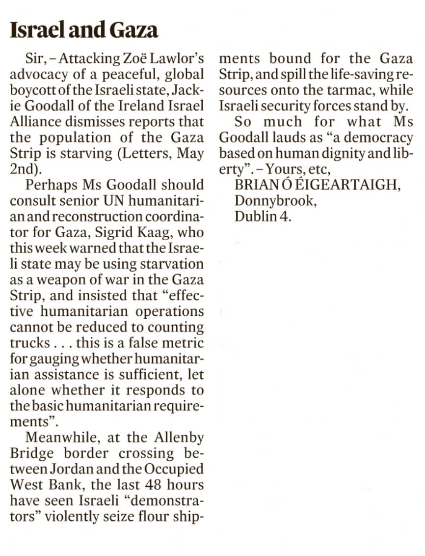 ipsc48's tweet photo. Great letter in today's Irish Times debunking the lies from the Ireland Israel Alliance claiming there is no starvation in Gaza.#FreePalestine #GazaGenocide https://t.co/NUwmAFuNJI