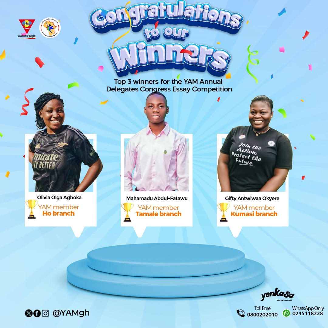 Congratulations to our top 3 winners for the @YAMghana Annual Delegates Congress Essay Competition. #YAMgh@21 @PPAGGhana @YAMghana - Join the Action, protect the future ‼️