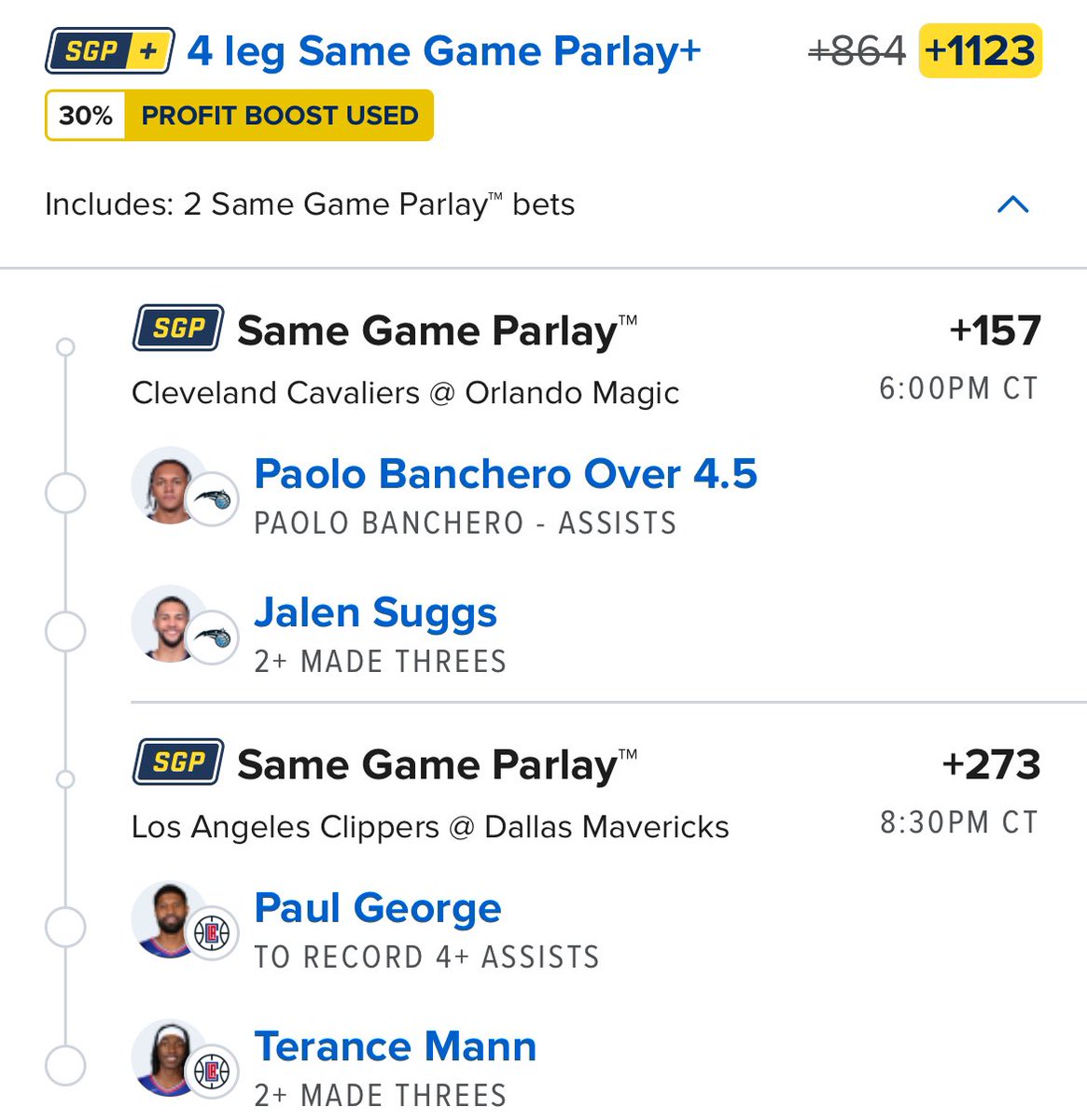 🏀 Friday NBA Parlay (+1123)

Hit ❤️ if you’re TAILING

#GamblingX #NBA #NBAPicks