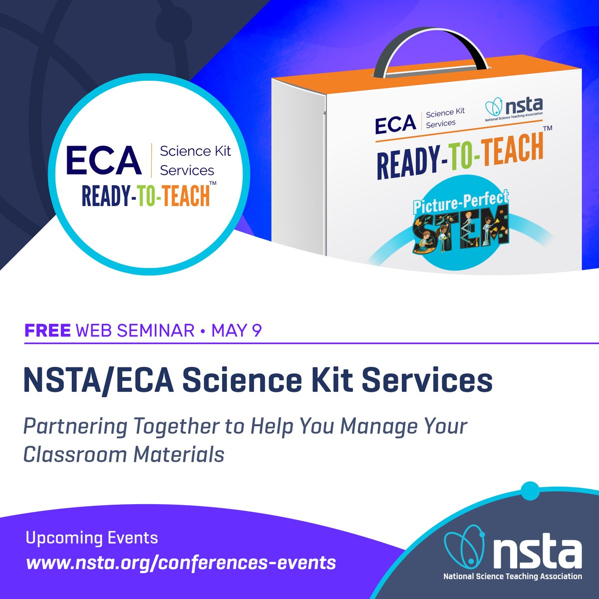 Join #NSTA on May 9 @ 7 PM ET for a web seminar presented by @ECA_ScienceKits to learn about successful science material management in school districts and to discover new ways to set your district up for success! Register at bit.ly/3wgn4nr #SciEd #STEMEd