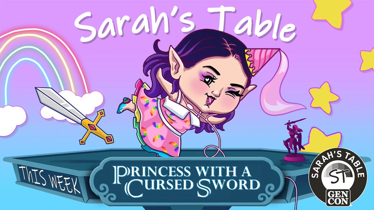 Sarah’s Table Friday May 3rd 7pm CT twitch.tv/gencontv I create a fairy tale in this solo RPG. My princess travels the ruins searching for Truth and Herself in Princess with a Cursed Sword. #SarahsTable #JoyfulGaming #GameNight #GenCon #GenConTV #RPG @Gen_Con