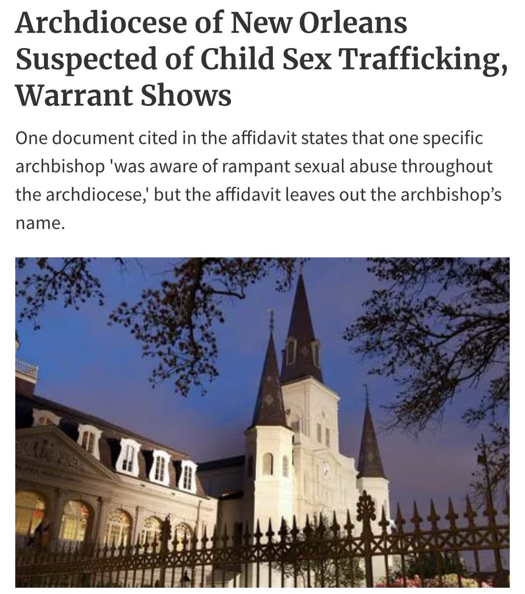 There is currently a criminal investigation into the Archdiocese of New Orleans for being linked to child sex trafficking. What the fuck. ncregister.com/cna/archdioces…