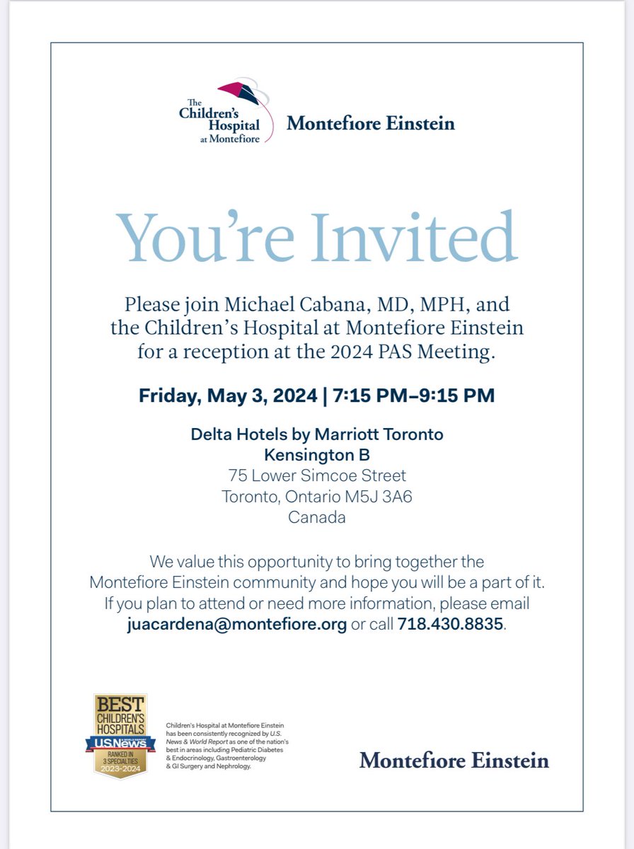 Children’s Hospital at Montefiore (#CHAM) reception at #PAS2024 tonight! @MontefiorePeds @EinsteinMed