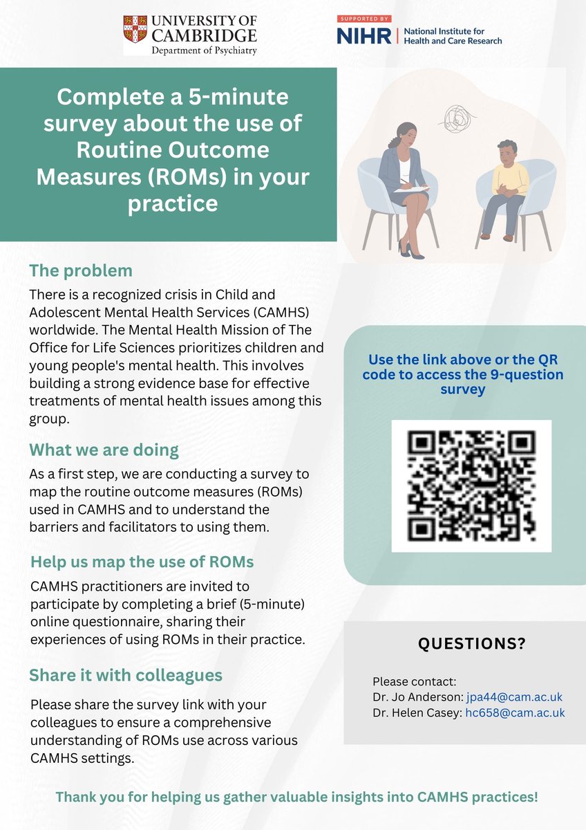 Please complete and/or RT our 5-min survey mapping use of routine outcome measures in #mentalhealth services for children and young people Follow the link cambridge.eu.qualtrics.com/jfe/form/SV_6A…