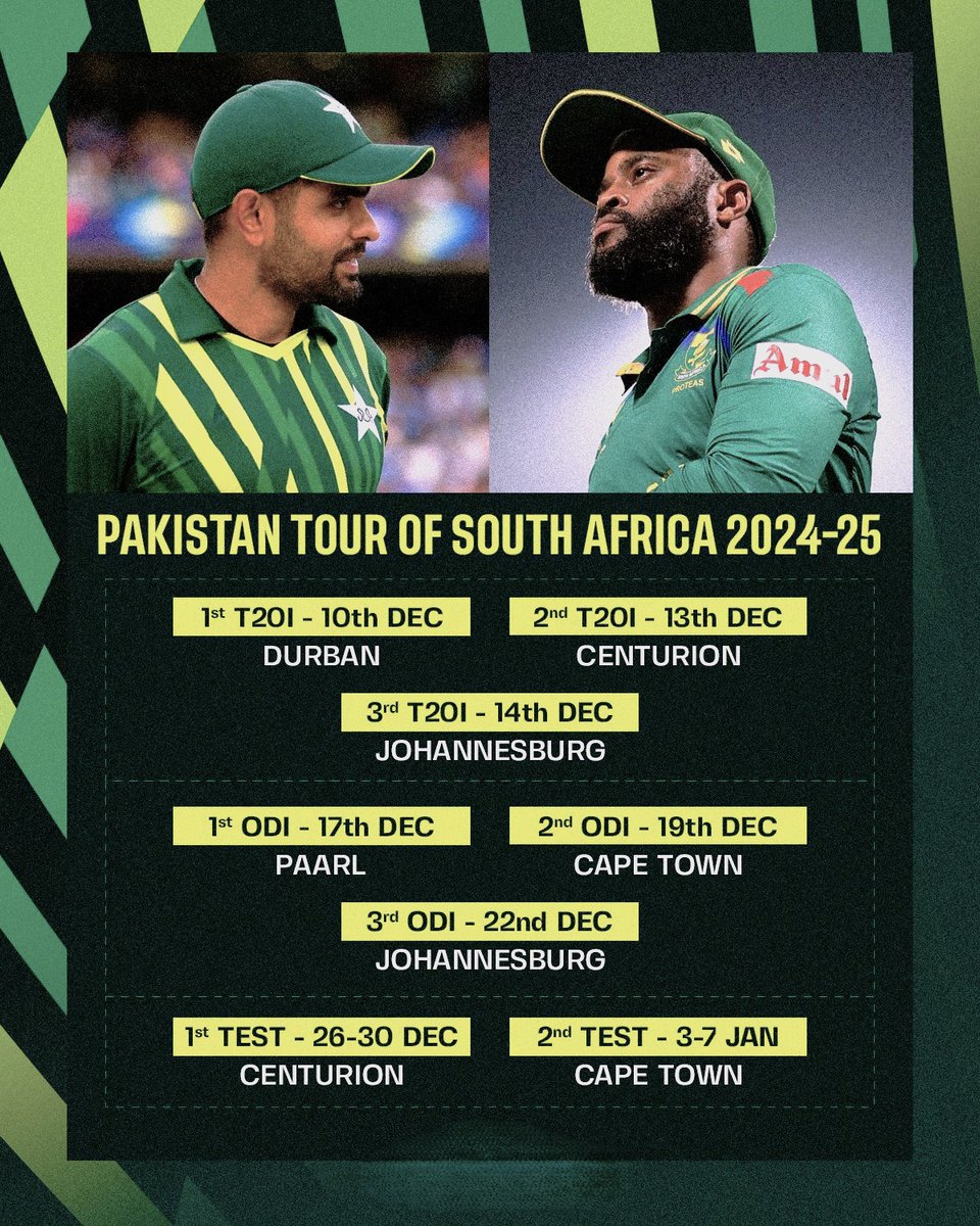 Schedule for Pakistan tour of South Africa 👇 📸: CricWick #SAvPAK #BabarAzam #PakistanCricket #Pakistan #T20WorldCup24 #T20WorldCup #T20WorldCup2024 #T20WC2024 #Cricket