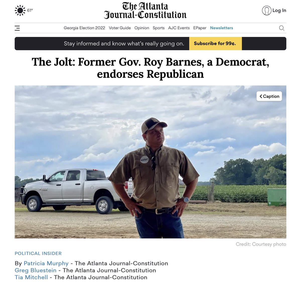 Elena Parent proudly taking photos with former GA Democrat Gov Roy Barnes, after he endorsed an Election Denier, Right Wing Trump Supporter, Tyler Harper...over a Black Female Democrat for Secretary of Agriculture in 2022. Not one Democrat won a statewide executive leadership…