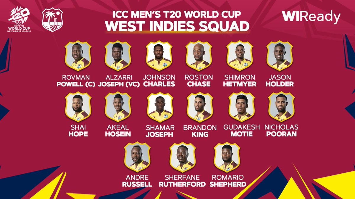 Your #MenInMaroon for the 2024 Men’s T20 World Cup! 🌴🏆 #WIREADY | #T20WC