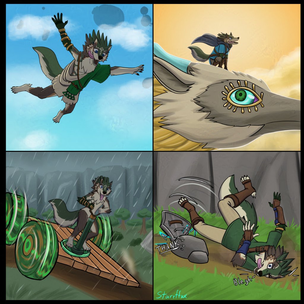 Patreon fanart vote from February.  Wolf link shows off some fun methods of transportation from the most recent Zelda game.

Enjoy!

Support me in bio.
#starrffax #furryart #wolfLink #totk #tloz