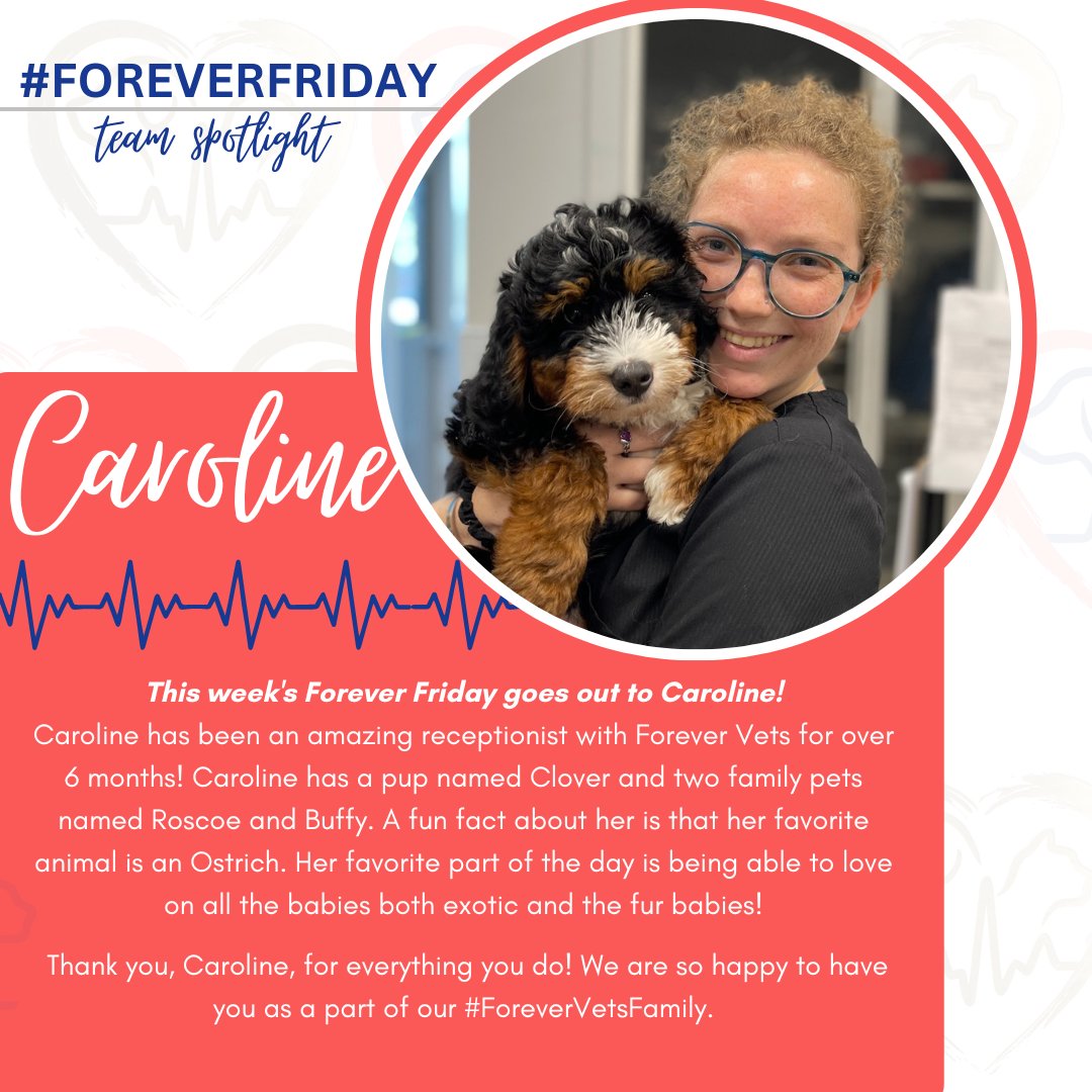 It's #ForeverFriday time! This week's spotlight is Caroline from our Nocatee location! Caroline has been with Forever Vets for over 6 months!
💙 Thank you Caroline for everything you do!