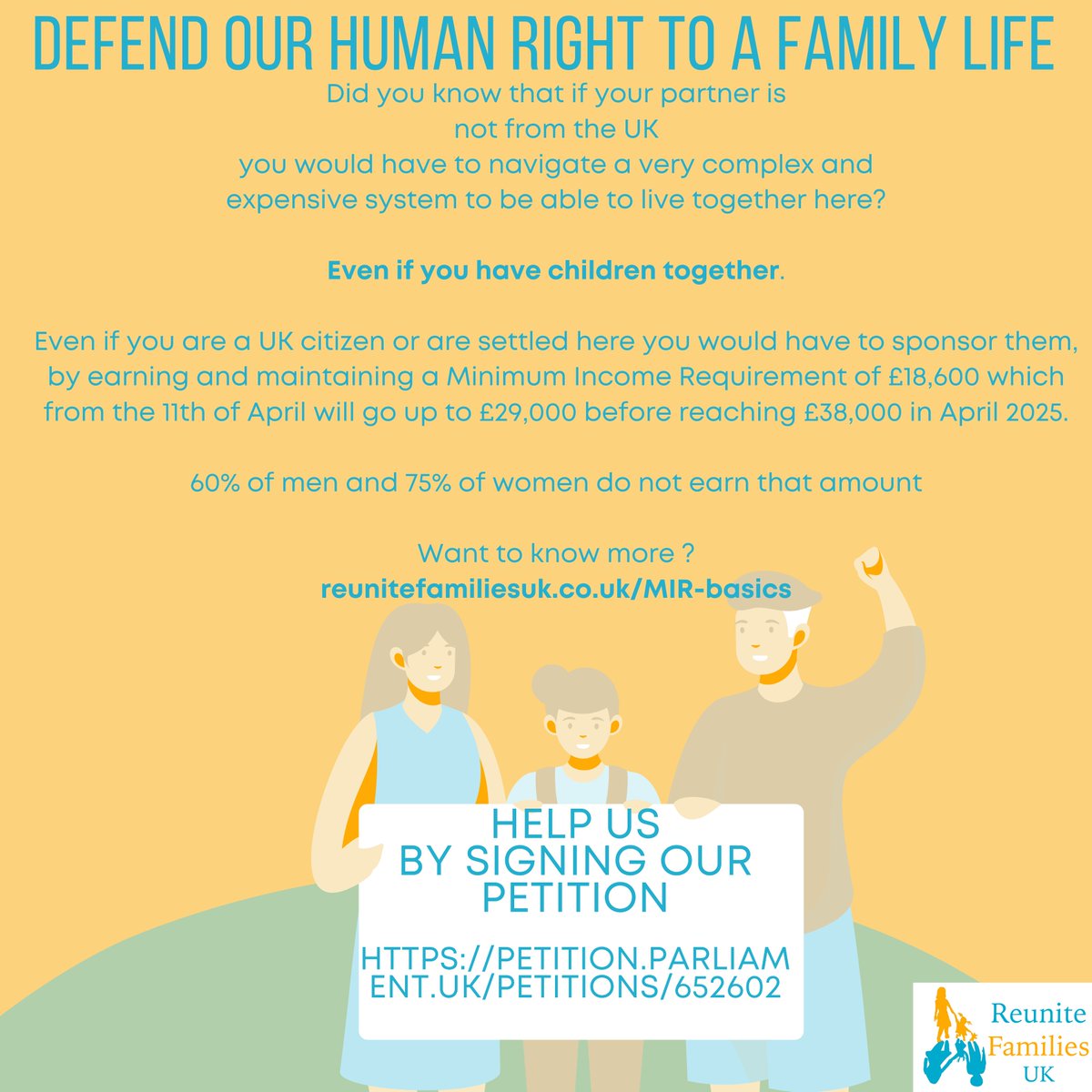 Just under 16k signatures are needed in order to reach the 100k that would trigger a debate in Parliament. If you like us believe that having a family is a basic human right regardless of your income can you help us? Sign and share in your networks: petition.parliament.uk/petitions/6526…