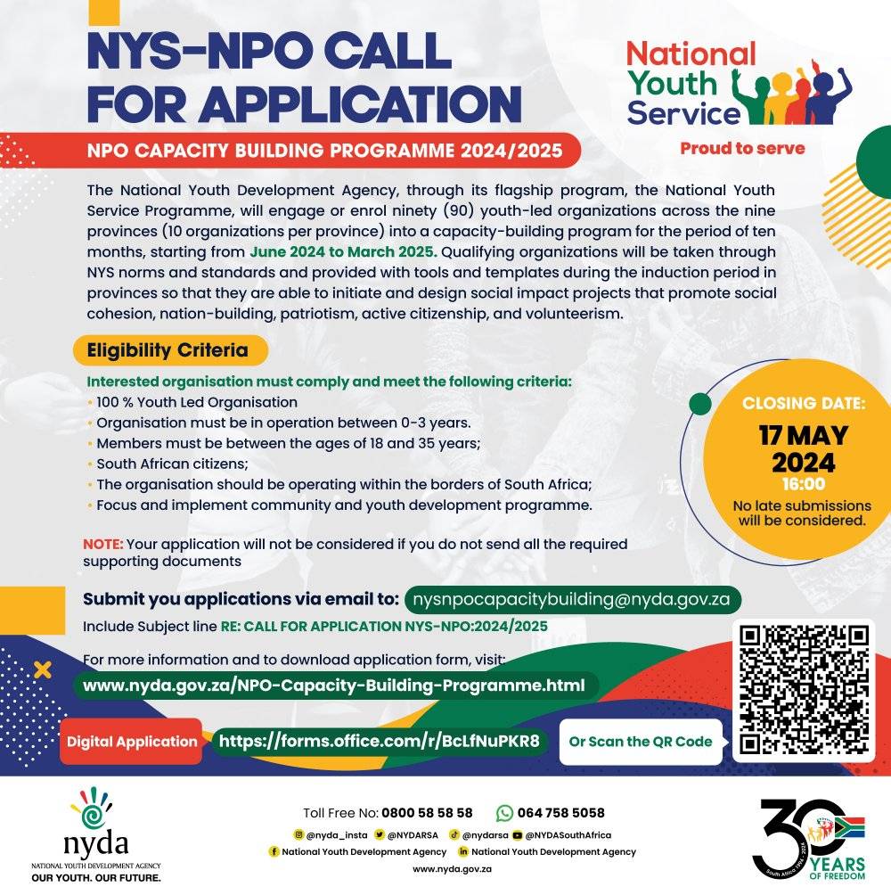 Does your NPO need skills, knowledge, and resources necessary to fulfil its missions more effectively?

The NYDA invites youth-owned Non-Profit Organisations to apply for the 2024/2025 NYS-NPO Capacity Building Programme.

Strengthening the capacity of NPOs enables them to better…