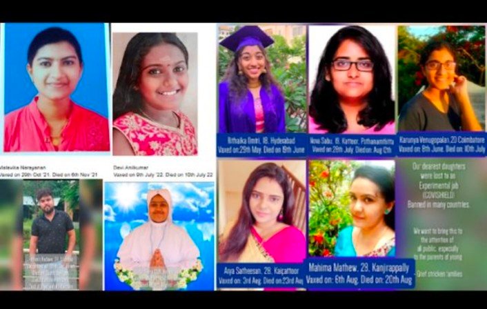 gvenugopalan's tweet photo. The Govt knew that Covishield causes bloodclots and it can be fatal.
Serum Institute, the manufacturers, knew it.

In February 2021 itself. (SII knew it in February, and it was dutybound to inform GoI )

Both much before all of the victims in the below photograph took that fateful jab. And died.

Including my daughter.

Still they didn't stop it but doubled down on the rollout with their 'safe and effective' lies.

If any of your loved ones/friends and family Circle took vaccine and died afterwards from its complications, please DM me. 

We will do a class action suit and bring every single perpetrator to justice.

And ensure that our countries systems are strengthened in such a way they can't repeat this ever.