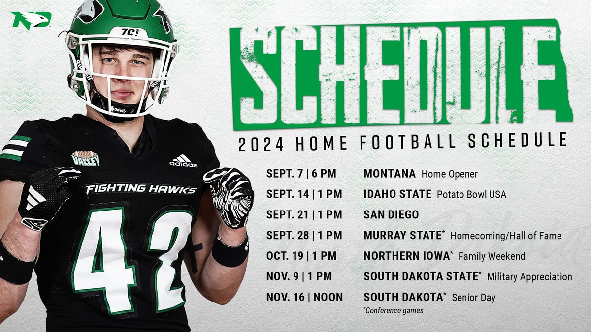 UND Releases 2024 Home Kickoff Times, Promotions & Ticket Information RELEASE: fightinghawks.com/news/2024/5/3/… #UNDproud | #LGH