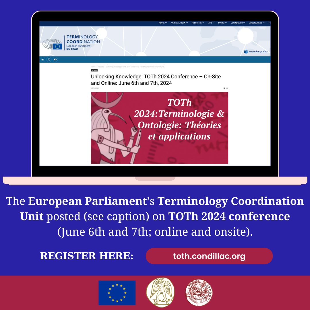 🤖🆘 European Parliament’s Terminology Coordination Unit posts on TOTh 2024 conference. 🆘🤖
•
See the post here: termcoord.eu/2024/04/unlock….
• 
Register here: toth.condillac.org
•
#TOTh2024
#AI
#ArtificialIntelligence
#DigitalHumanities
#DH
#Talos
#TalosUoC
#ComputerScience