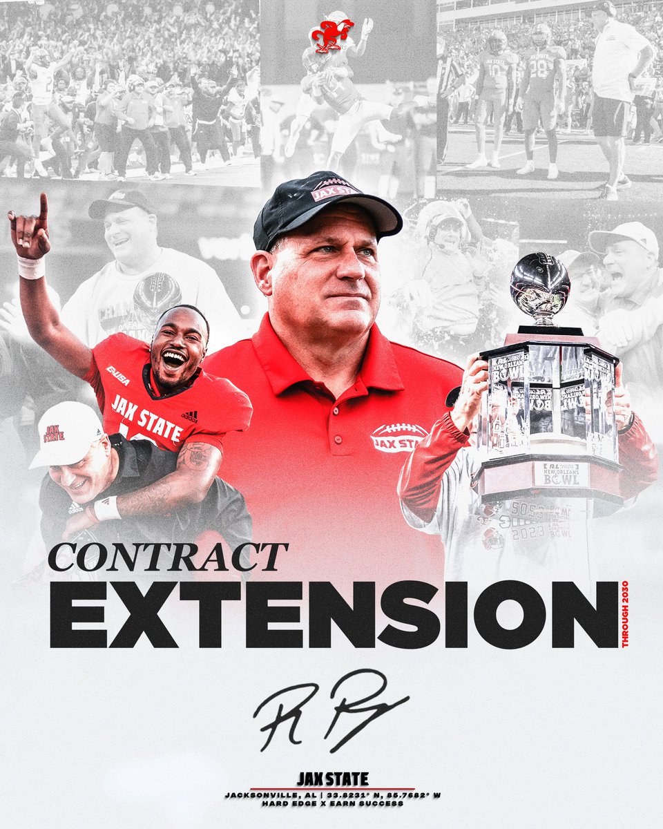 Coach Rodriguez and Jax State have agreed to a multi-year contract extension‼️ 🔗>>>tinyurl.com/ynjmmwh2 #HardEdge | #EarnSuccess