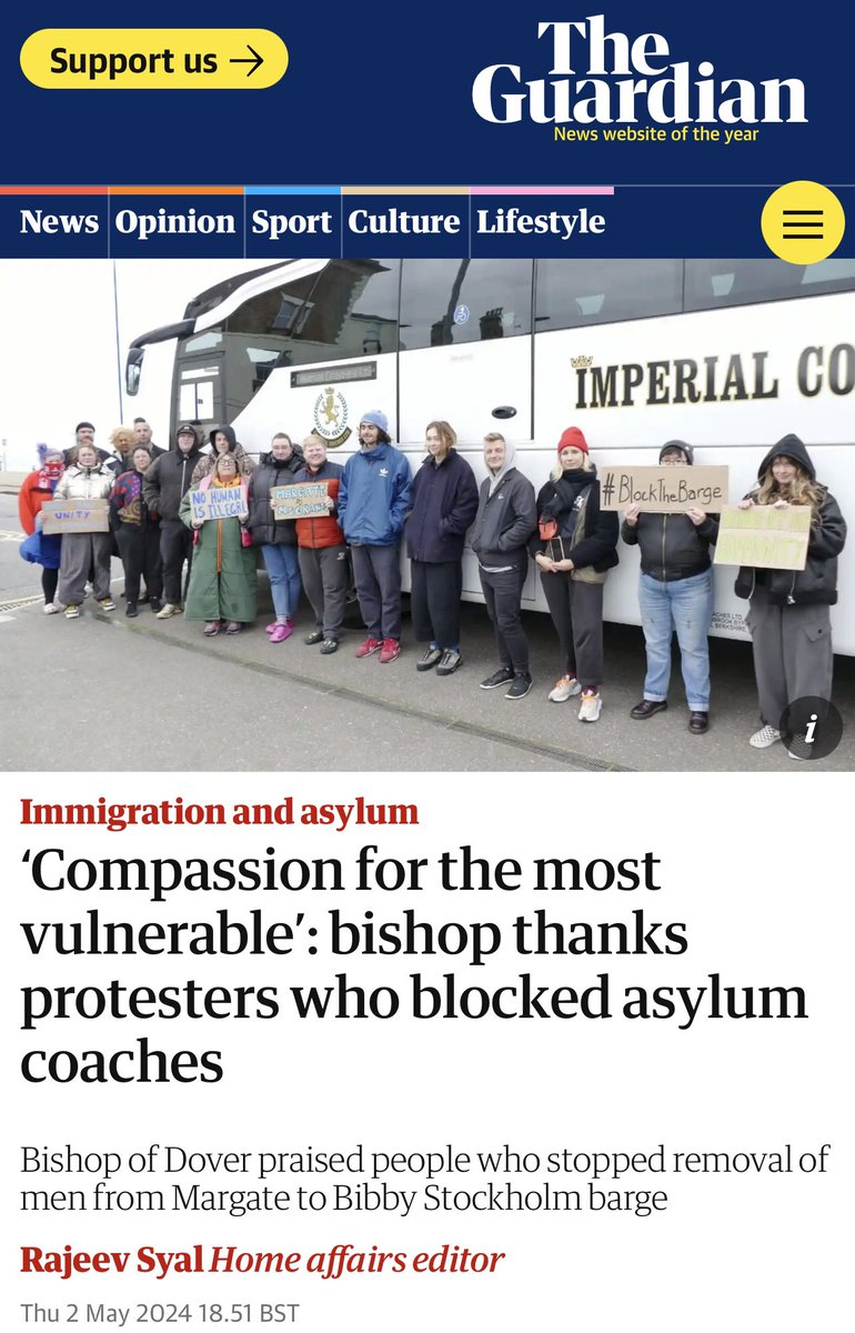 ❤️‍🔥 Refugees welcome: lots of #Margate locals came together this week to stand up against the Home Office and in solidarity with local asylum seekers. Read about it in today’s @guardian. I also agree with the message of COMPASSION from the Bishop of Dover: amp.theguardian.com/uk-news/articl…