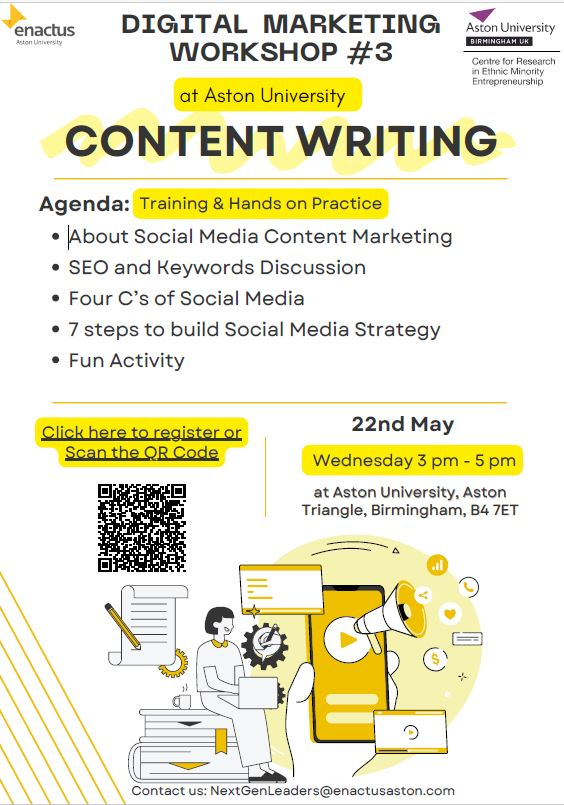 Would you like to develop your Media skills? We have collaborated alongside @EnactusAston 🤝to create free social media training workshops, which will be running at @AstonUniversity, each Wednesday from 8th-29th May 📱 🏫 lnkd.in/etWPYJeS