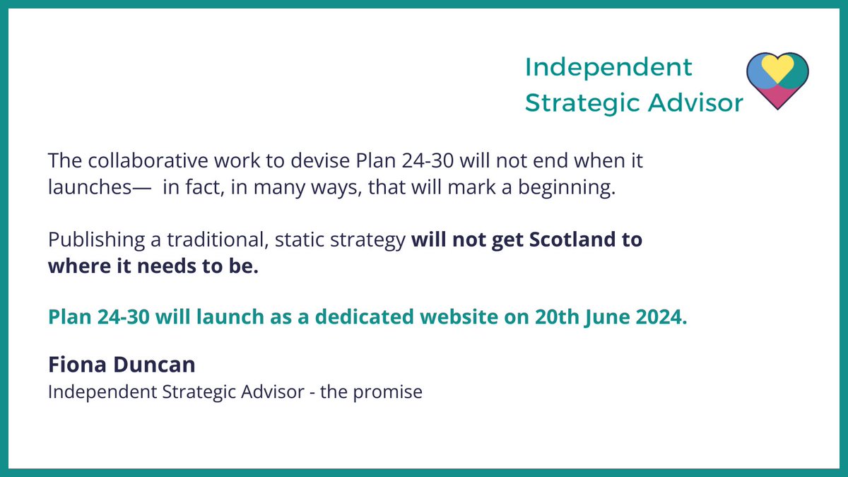 Only by working together will Scotland #KeepThePromise - and this requires planning together. Read the latest blog on devising Plan 24-30: Creating a dynamic plan of action. thepromise.scot/news/devising-…