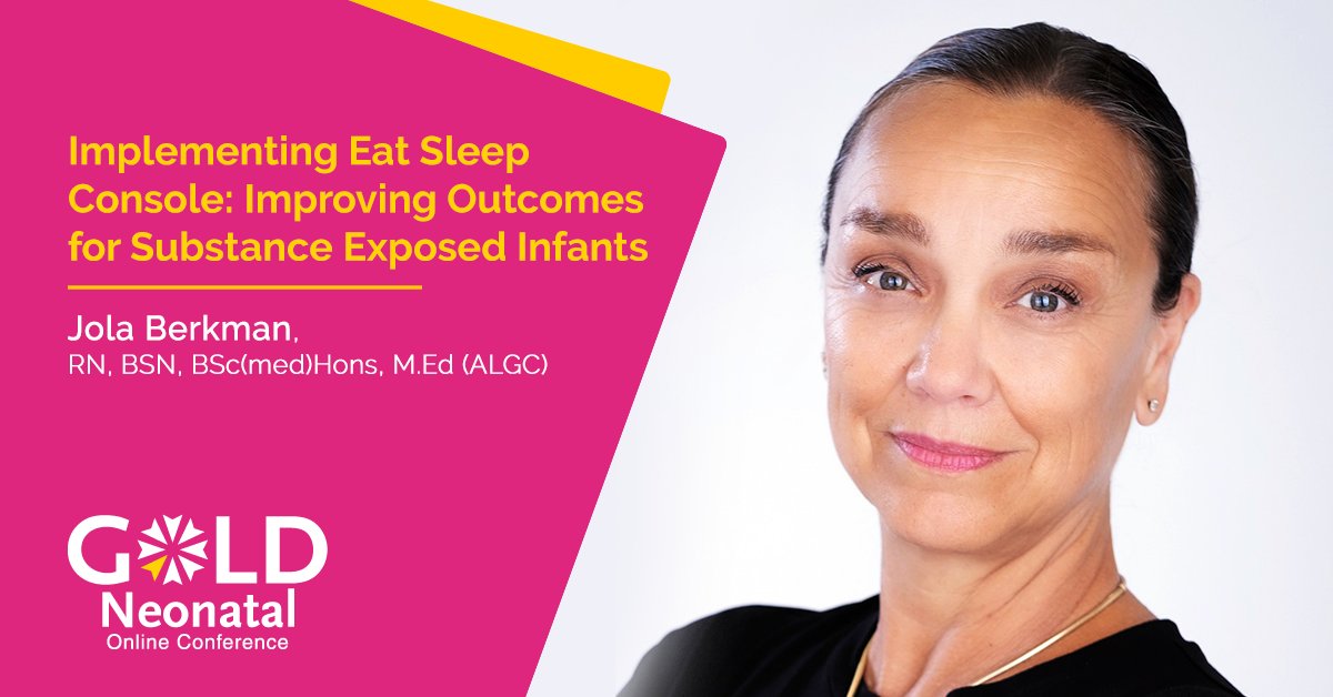 Join us at #GOLDNeonatal2024 with Jola Berkman, RN, BSN, BSc(med)Hons, M.Ed (ALGC) for 'Implementing Eat Sleep Console: Improving Outcomes for Substance Exposed Infants': goldneonatal.com/conference/pre… #NeonatalAbstinenceSyndrome #NICU #neonatology #NICUnurse