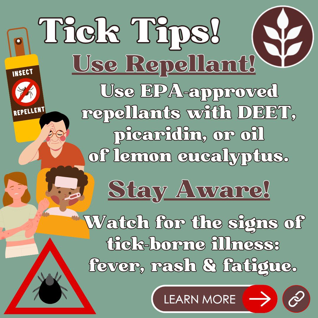 🌿 🚨Tick Alert! 🚨 🌿 With warmer winters, tick activity is on the rise. Remember these tips: wear protective clothes, use insect repellents, do checks on yourself kids & pets! Know the signs of tick-borne illness & stay safe outdoors! bit.ly/MAticks @MassDPH @MassDFG