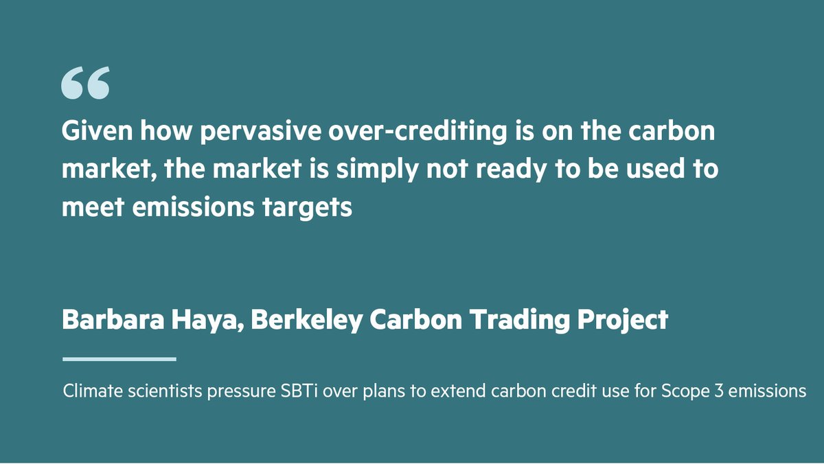Climate scientists have sent a letter to the Science Based Targets initiative asking the group to withdraw its plans to accept the use of carbon credits for the purpose of offsetting Scope 3 emissions
on.ft.com/3Utxrfw
@sciencetargets  #Scope3emissions  #carboncredits