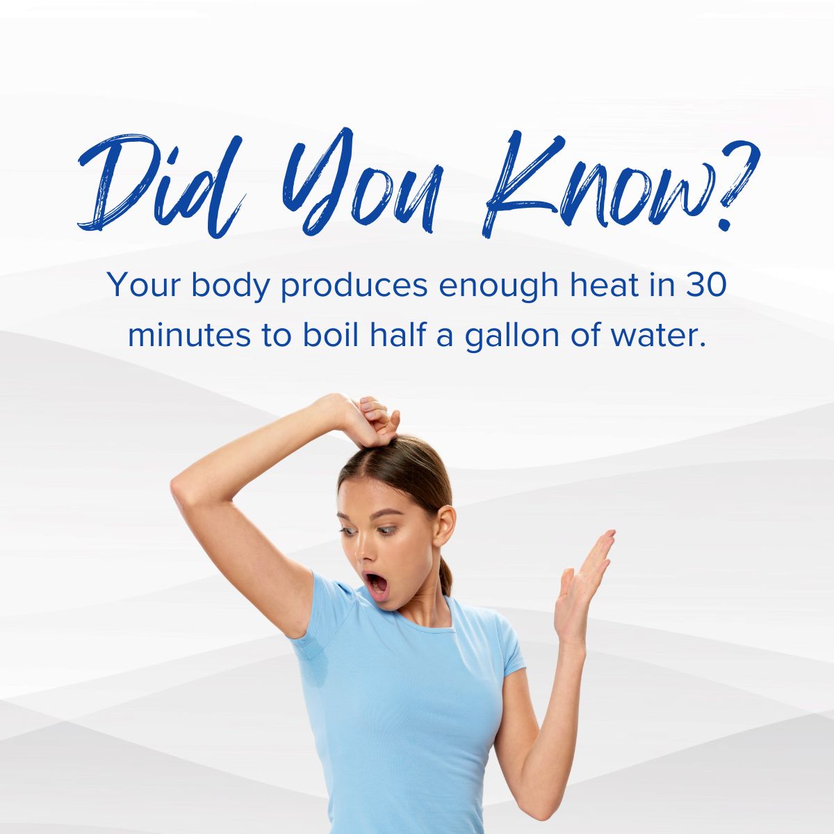 Did you know? Your body is a powerhouse of heat! 💦 In just 30 minutes, it can generate enough warmth to boil half a gallon of water!